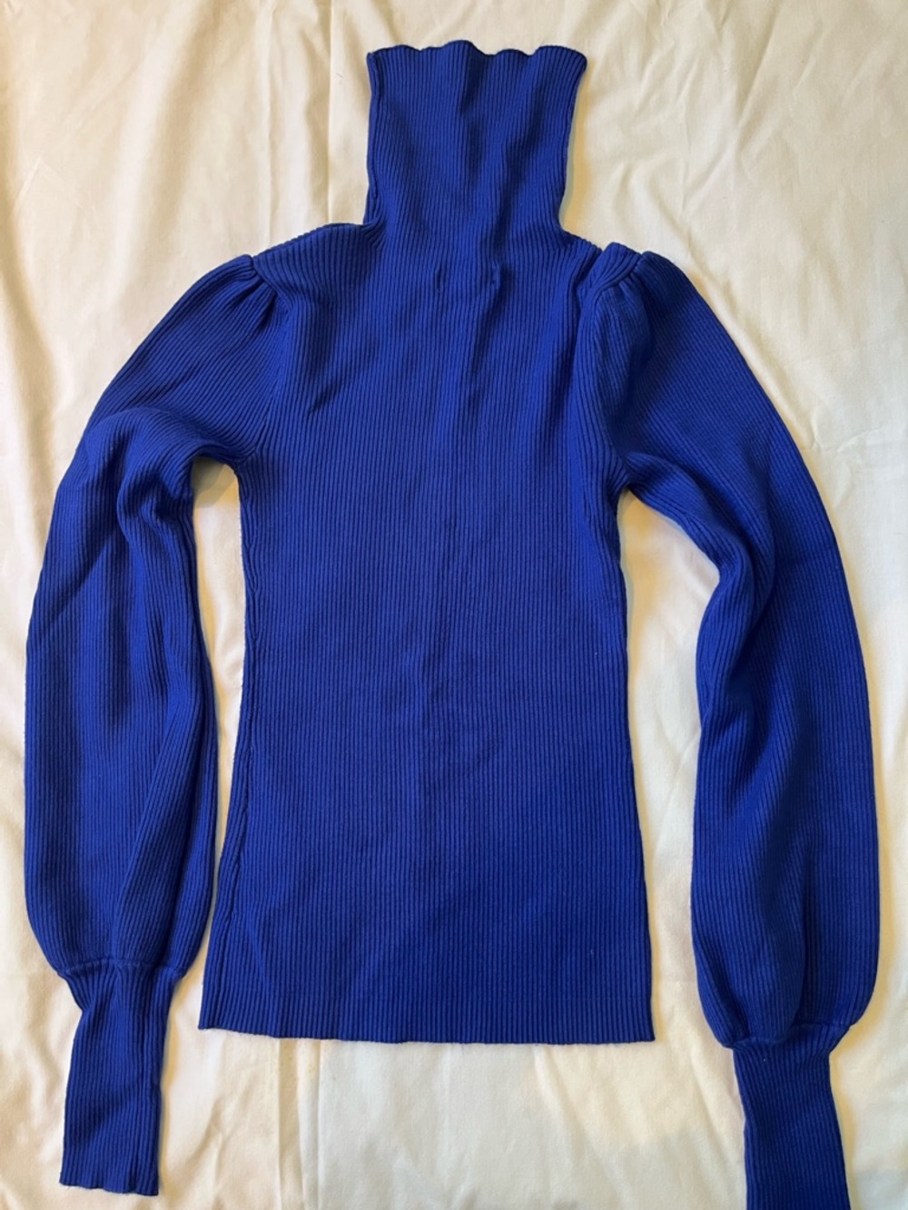Fashion Nova Royal Blue Ribbed Balloon-Sleeve Turtleneck